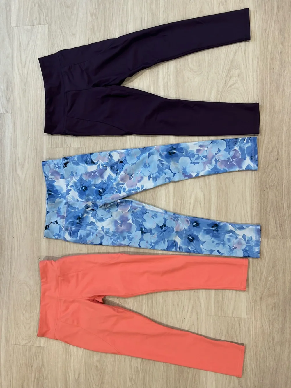 Old Navy Girls Leggings - Set of 3 - Coral, Blue Floral, Dark Purple